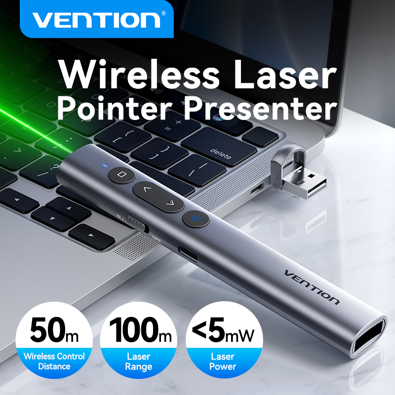 Laser Pointer Presenter - Vention ปากกาชี้เลเซอร์พรีเซนเตอร์ไร้สาย100M 2.4GHz USB type C