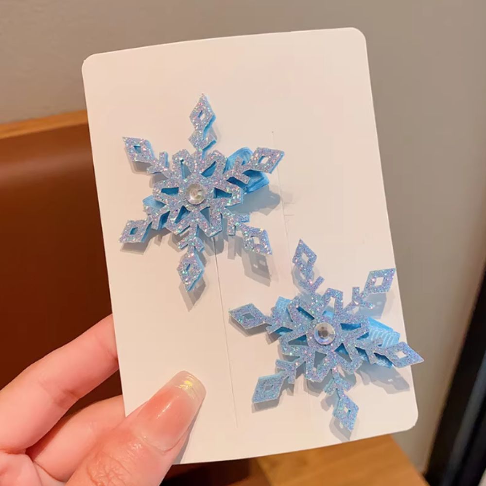 Elsa Gadget - กิ๊บติดผมเด็ก 2 ชิ้น ลายเกล็ดหิมะ ประกายวิบวับ แบบ
