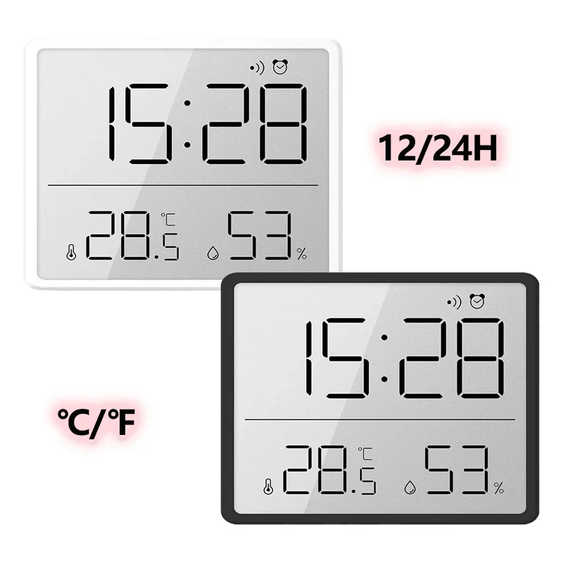 Modern Electronics Gadgets - นาฬิกาปลุกบางเฉียบ LCD หน้าจอขนาดใหญ่ เครื่องวัดอุณหภูมิและความชื้นแบบดิจิตอล นาฬิกาปลุกแบบเรียบง่าย ดีไซน์แม่เหล็ก