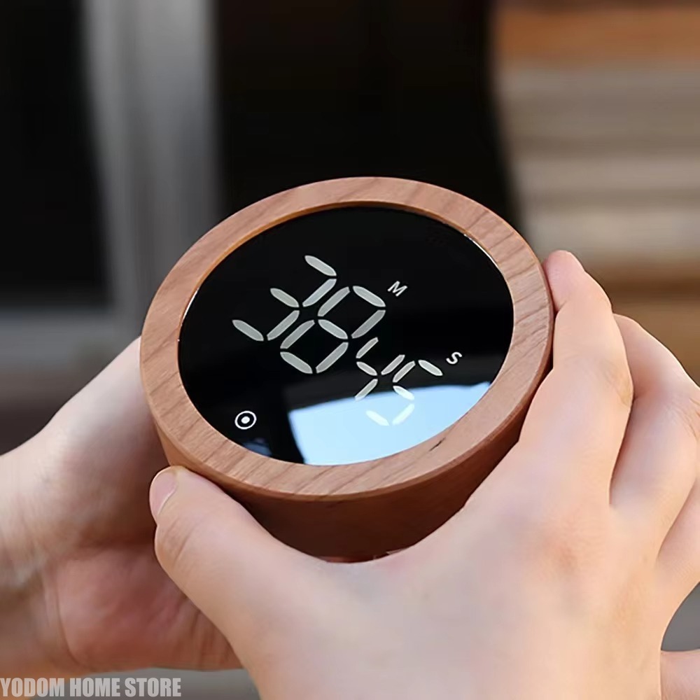 Electronics And Gadgets With I - นาฬิกาจับเวลาแบบหมุนลายไม้ LED อิเล็กทรอนิกส์ อุปกรณ์นับถอยหลังทรงกลมสำหรับการจัดการเวลาในครัวเรือน