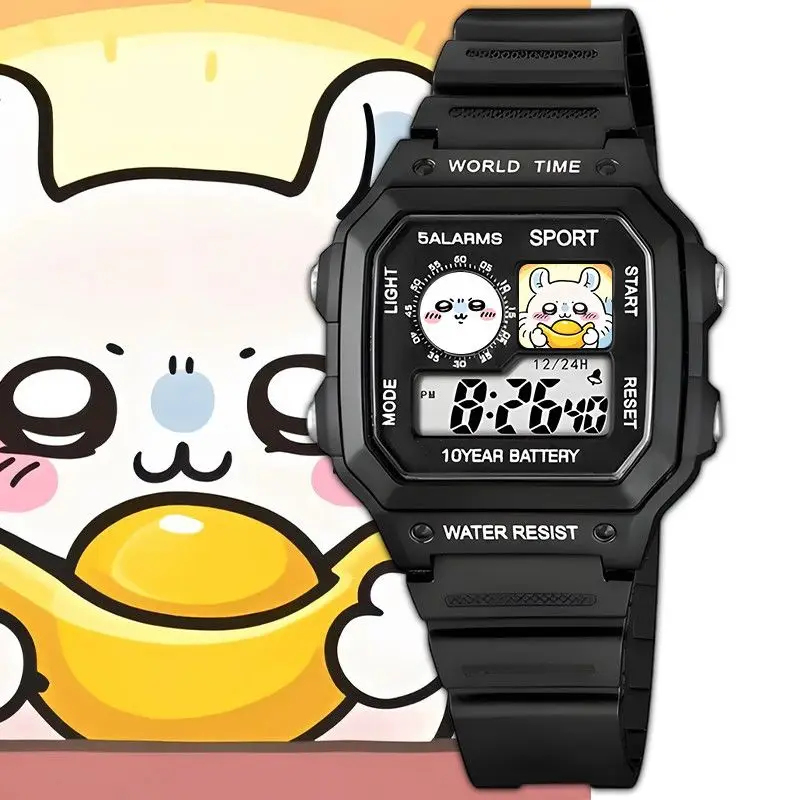 Digital Alarm Clock - นาฬิกาข้อมือดิจิตอลลายการ์ตูนชิคคาวะน่ารัก สีขาวล้วน กันน้ำ ฟังก์ชั่นหลากหลาย พร้อมนาฬิกาปลุก สมบูรณ์แบบ