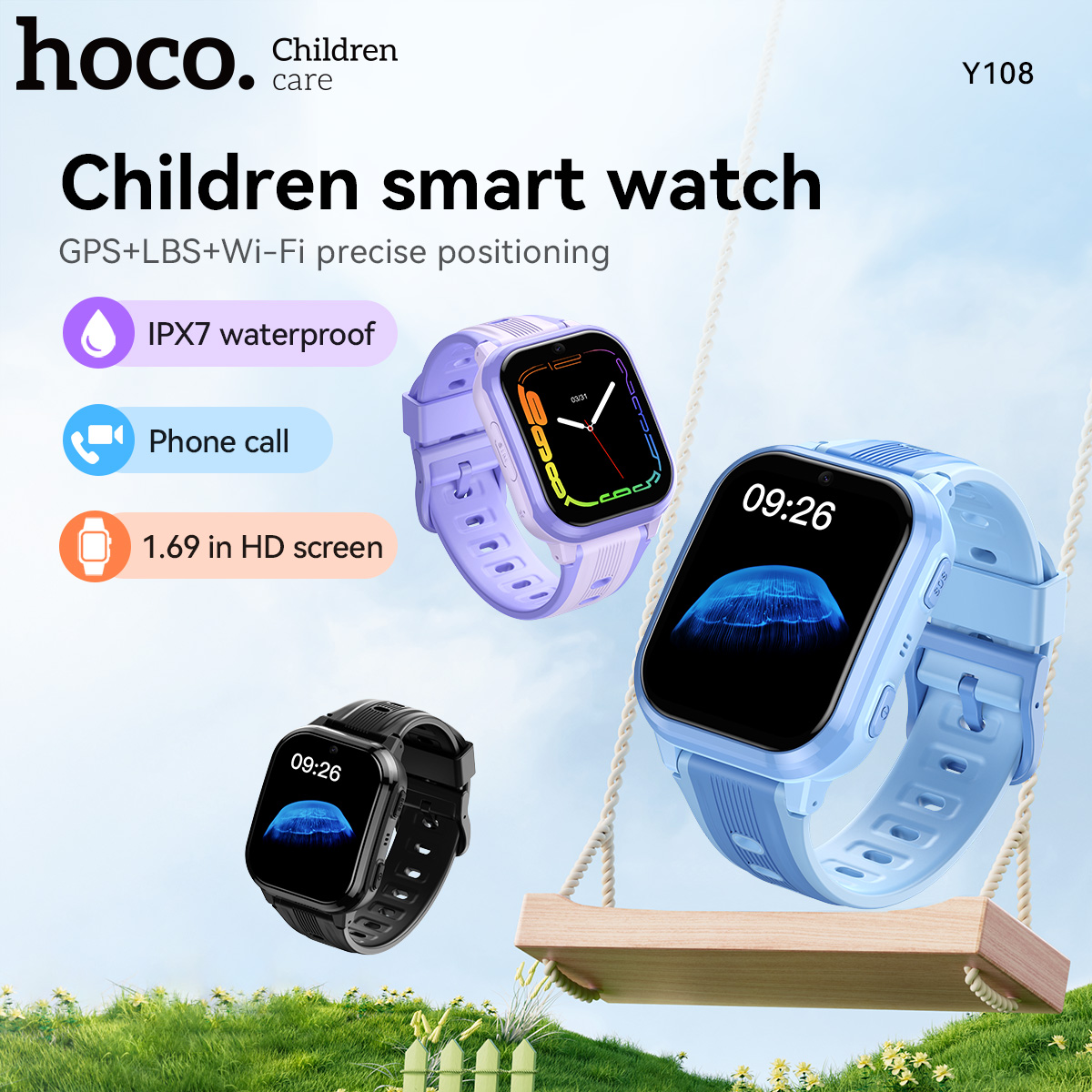 Smart Watch Kids - นาฬิกาสมาร์ทวอทช์เด็ก HOCO Y108 หน้าจอโค้ง HD LCD